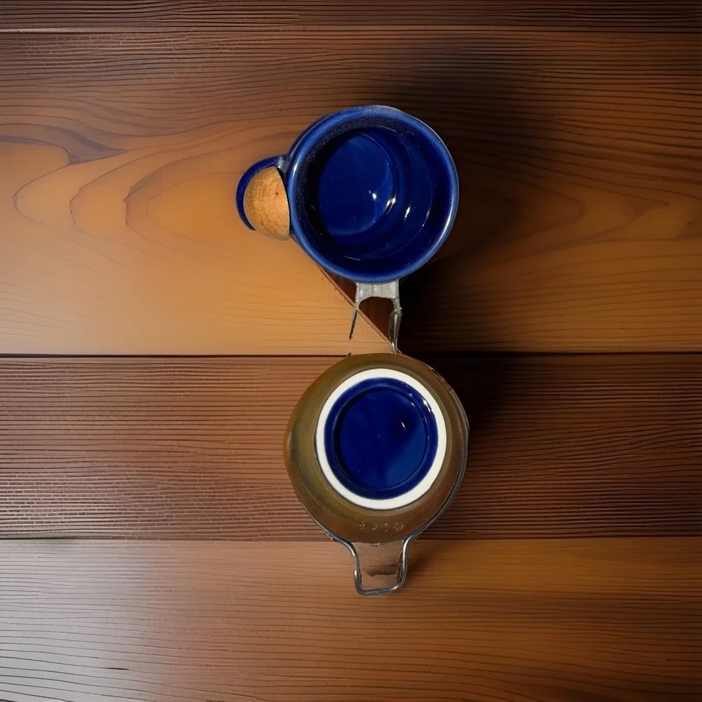 Mini Cobalt Blue Ceramic Kitchen Canister‎ Airtight Lid w/ Wooden Spoon